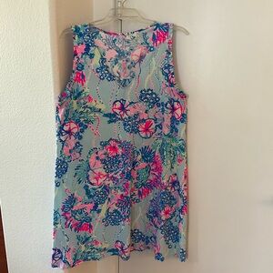 Lilly Pulitzer V neck ruffle sleeve Floral Dress - Blue and Pink.